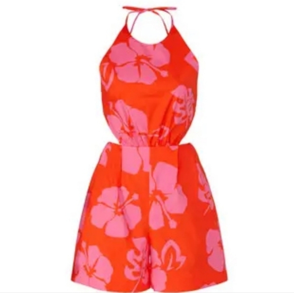 STAUD Georgia Tropical Romper Orange / Pink - Picture 3 of 9